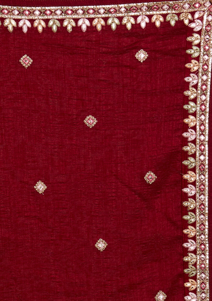 Maroon Threadwork Georgette Lehenga-Koskii