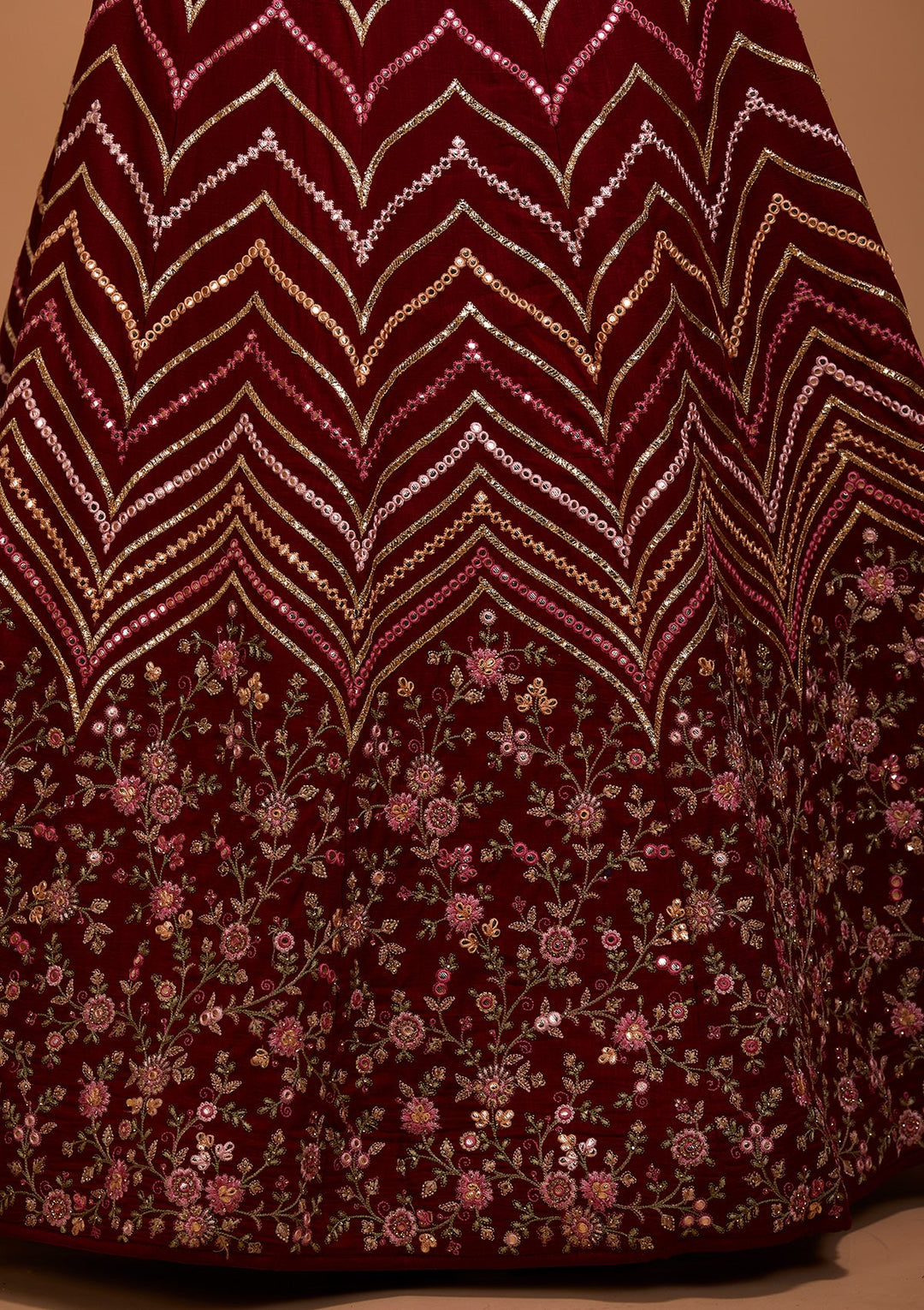 Maroon Threadwork Georgette Lehenga-Koskii