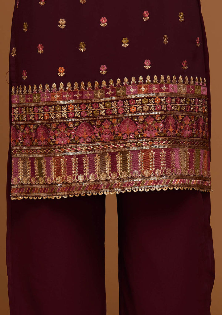 Maroon Threadwork Georgette Designer Salwar Suit - Koskii