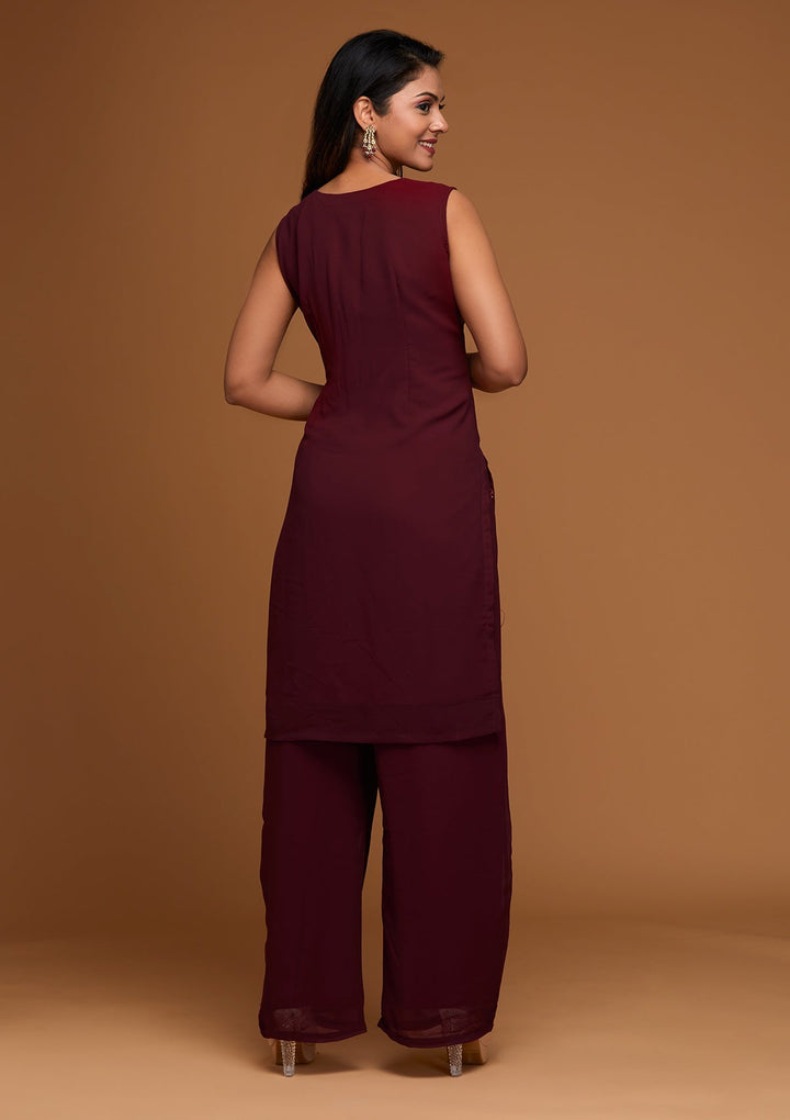 Maroon Threadwork Georgette Designer Salwar Suit - Koskii