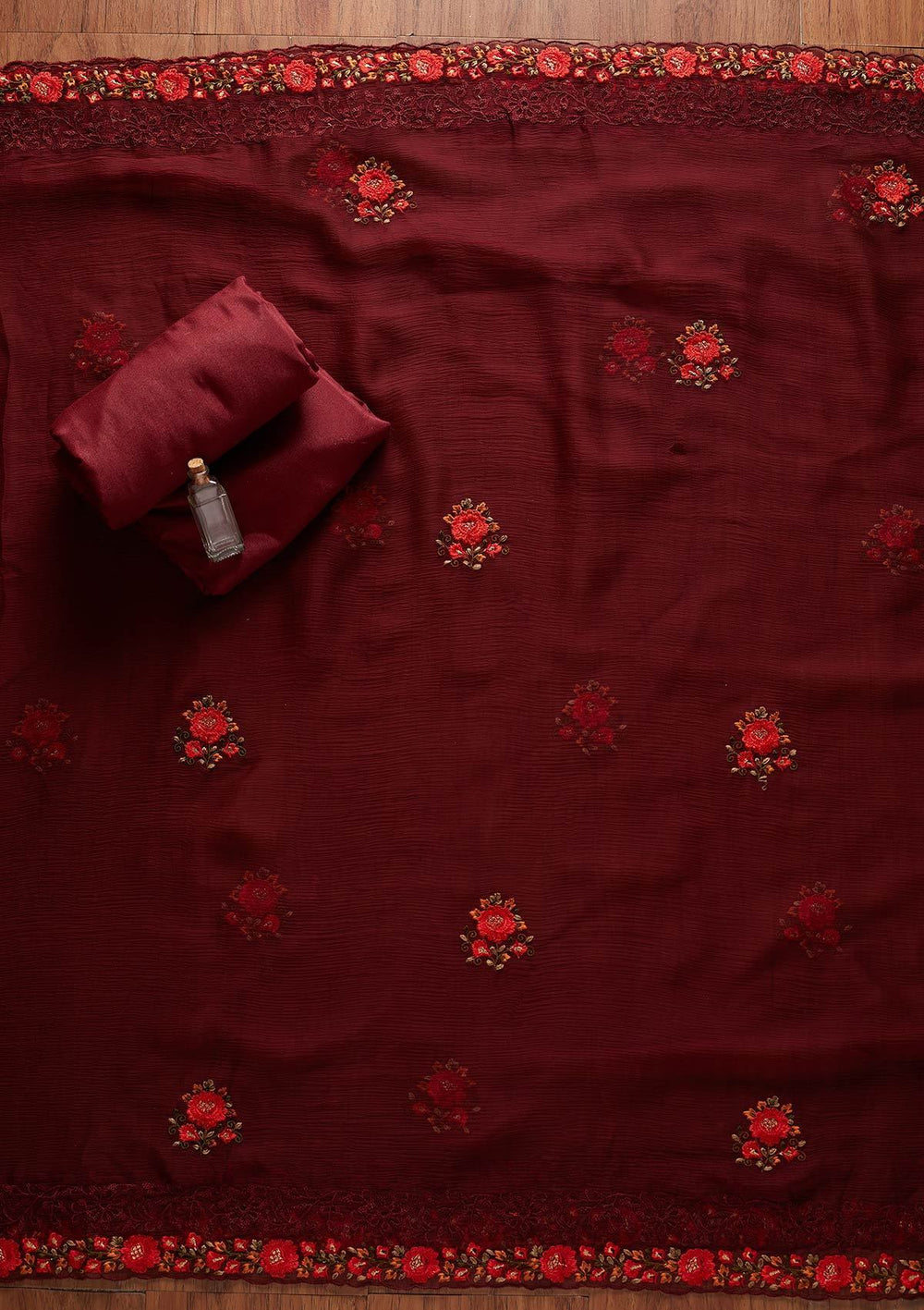 Maroon Threadwork Georgette Designer Unstitched Salwar Suit - koskii