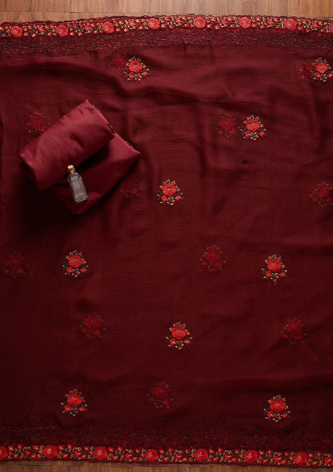 Maroon Threadwork Georgette Designer Unstitched Salwar Suit - koskii
