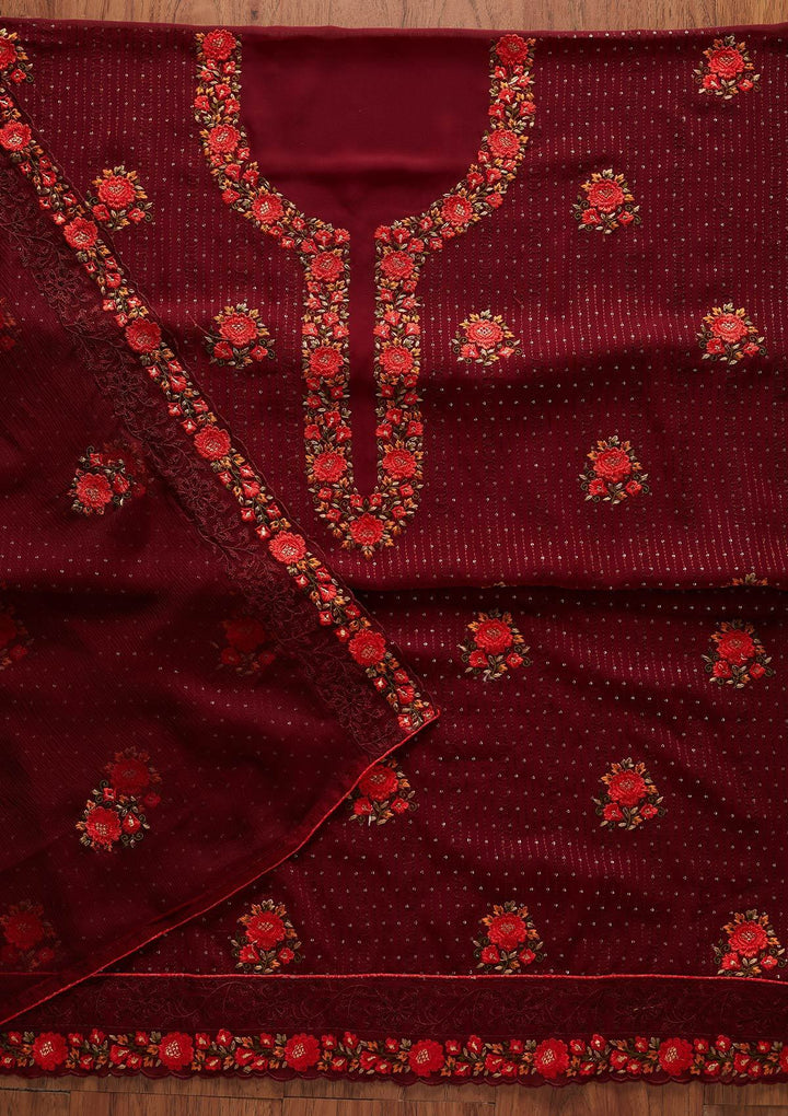 Maroon Threadwork Georgette Designer Unstitched Salwar Suit - koskii