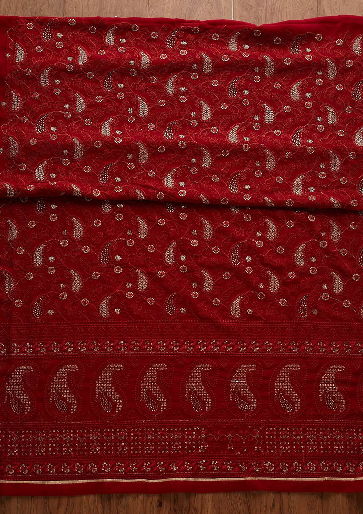Maroon Threadwork Georgette Designer Unstitched Salwar Suit - Koskii