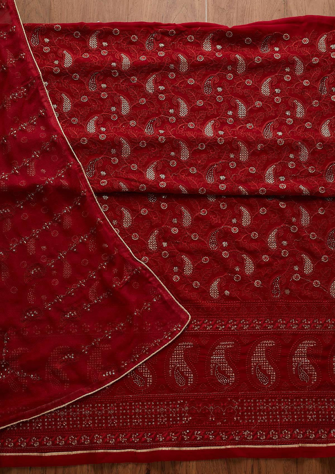 Maroon Threadwork Georgette Designer Unstitched Salwar Suit - Koskii