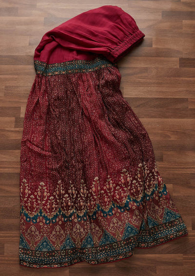 Maroon Threadwork Georgette Designer Semi-Stitched Salwar Suit - Koskii