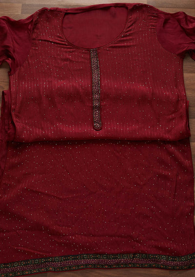 Maroon Threadwork Georgette Designer Semi-Stitched Salwar Suit - Koskii
