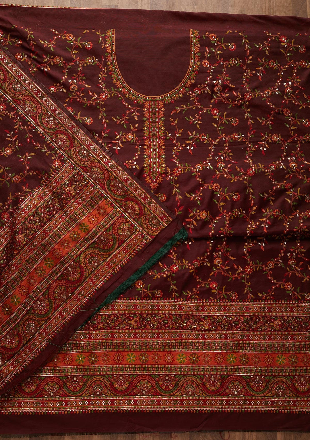 Maroon Threadwork Georgette Designer Unstitched Salwar Suit - Koskii