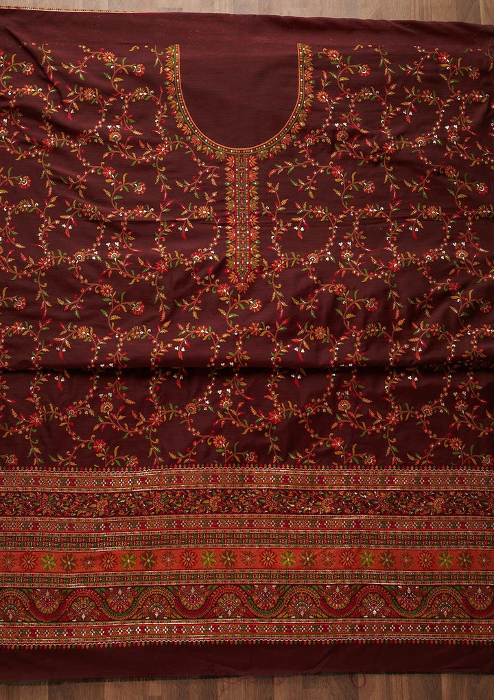 Maroon Threadwork Georgette Designer Unstitched Salwar Suit - Koskii