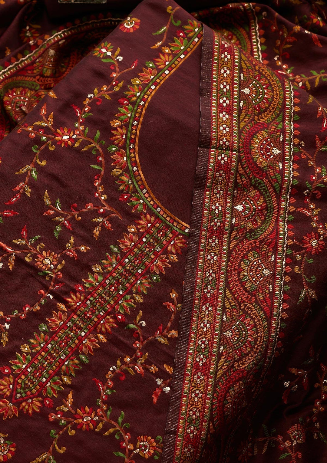 Maroon Threadwork Georgette Designer Unstitched Salwar Suit - Koskii