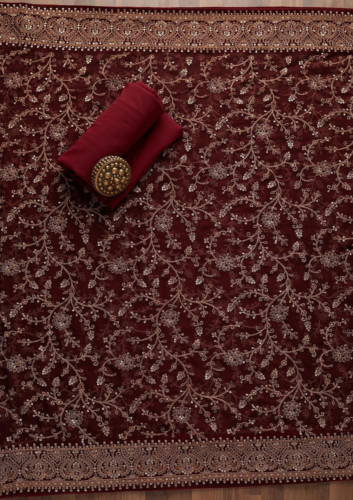 Maroon Threadwork Georgette Unstitched Salwar Suit - Koskii