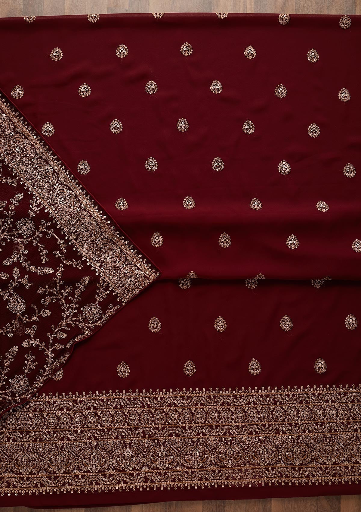 Maroon Threadwork Georgette Unstitched Salwar Suit - Koskii