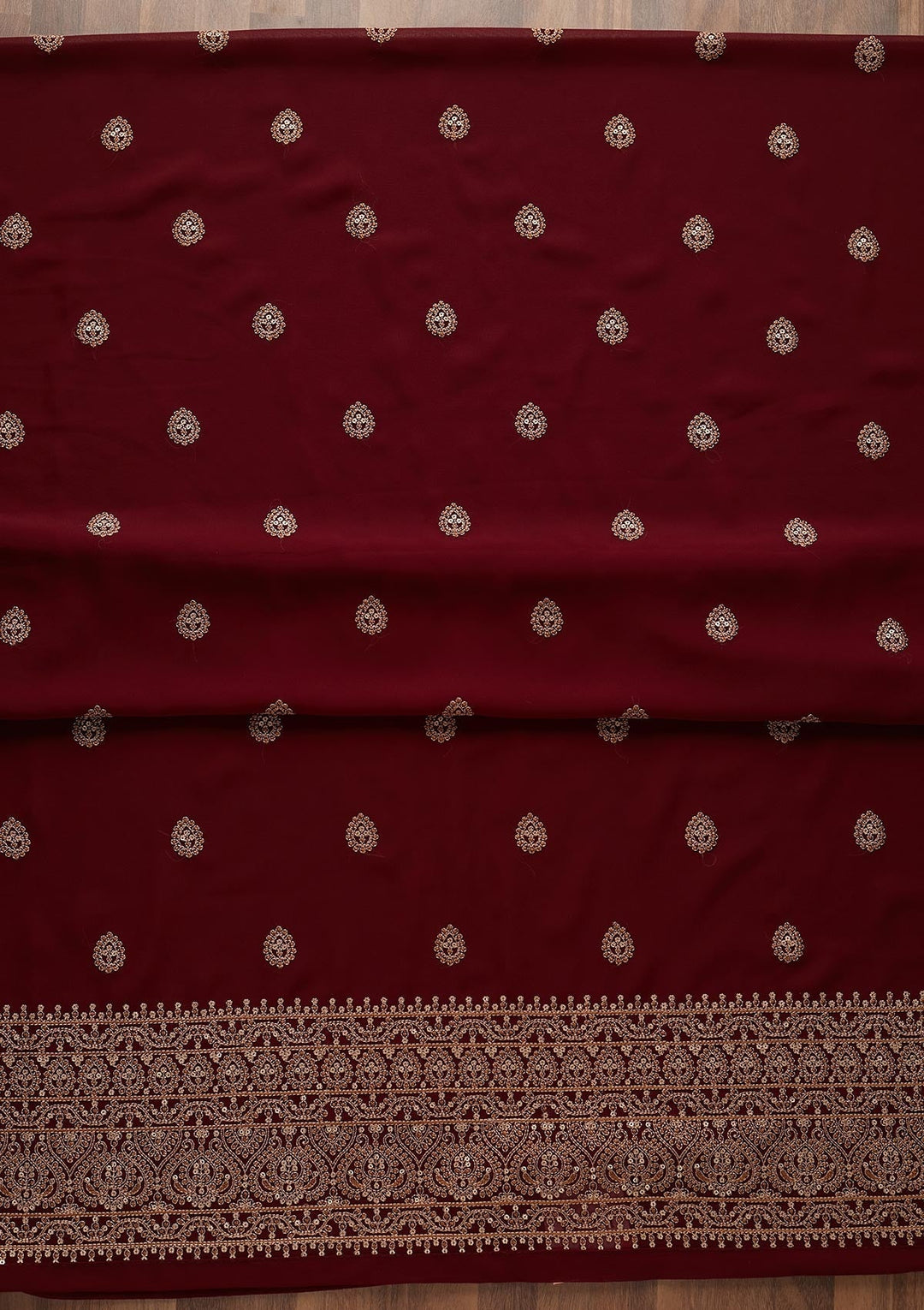 Maroon Threadwork Georgette Unstitched Salwar Suit - Koskii