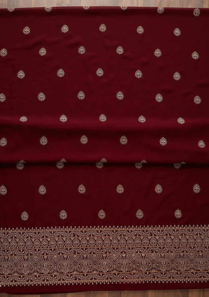 Maroon Threadwork Georgette Unstitched Salwar Suit - Koskii