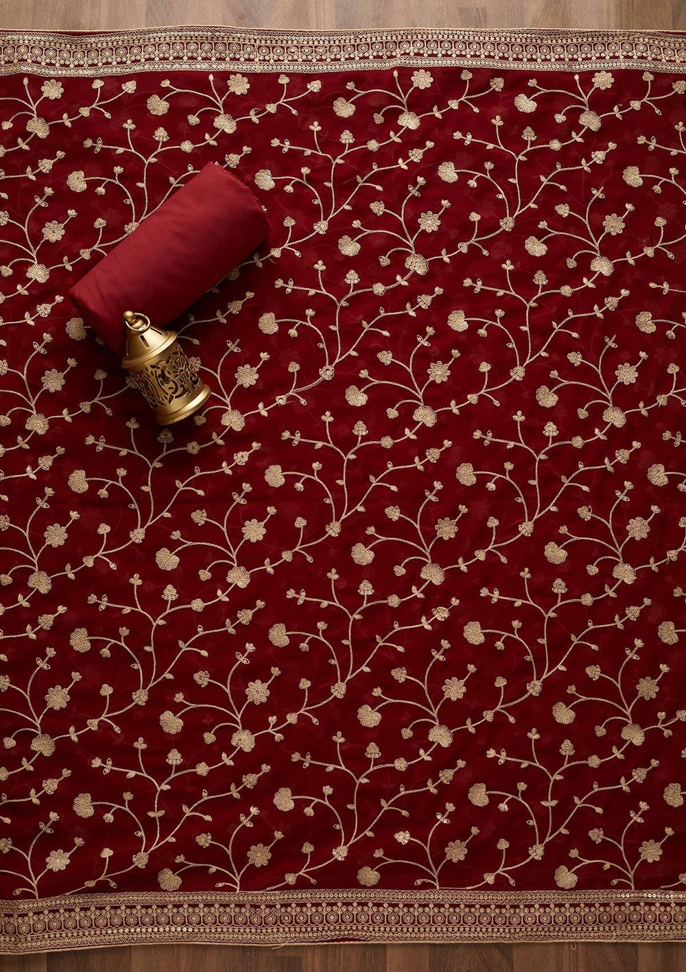 Maroon Threadwork Georgette  Unstitched Salwar Suit - Koskii