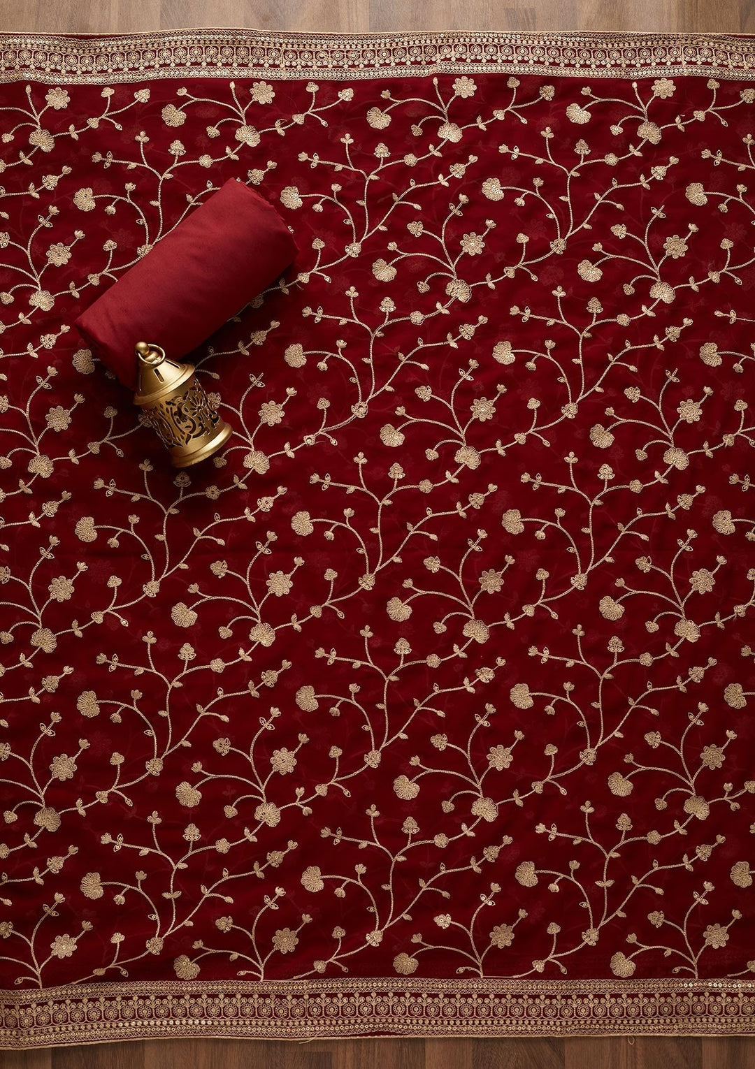 Maroon Threadwork Georgette  Unstitched Salwar Suit - Koskii