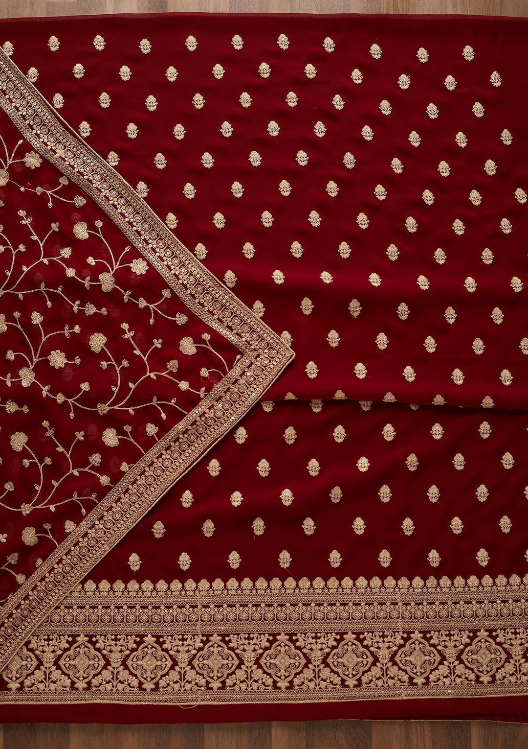 Maroon Threadwork Georgette  Unstitched Salwar Suit - Koskii