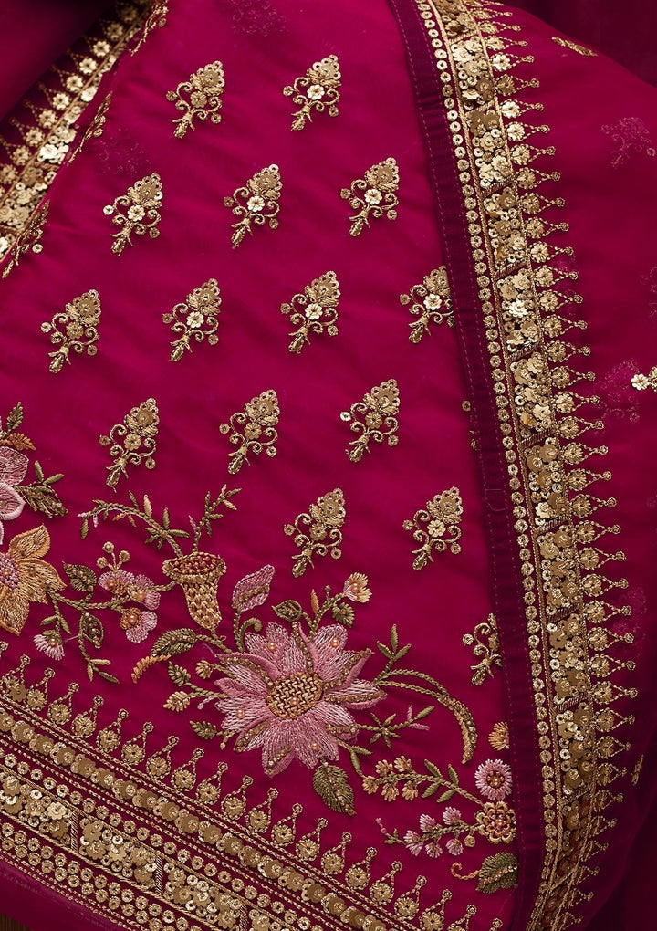 Maroon Threadwork Georgette Unstitched Salwar Suit-Koskii