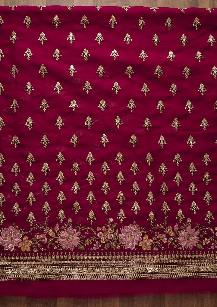 Maroon Threadwork Georgette Unstitched Salwar Suit-Koskii
