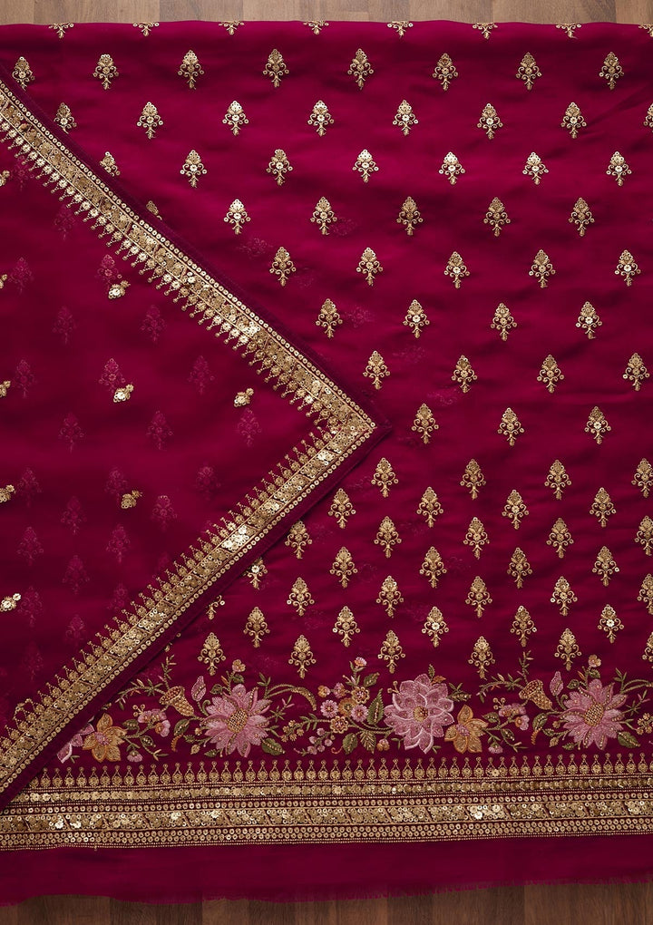 Maroon Threadwork Georgette Unstitched Salwar Suit-Koskii