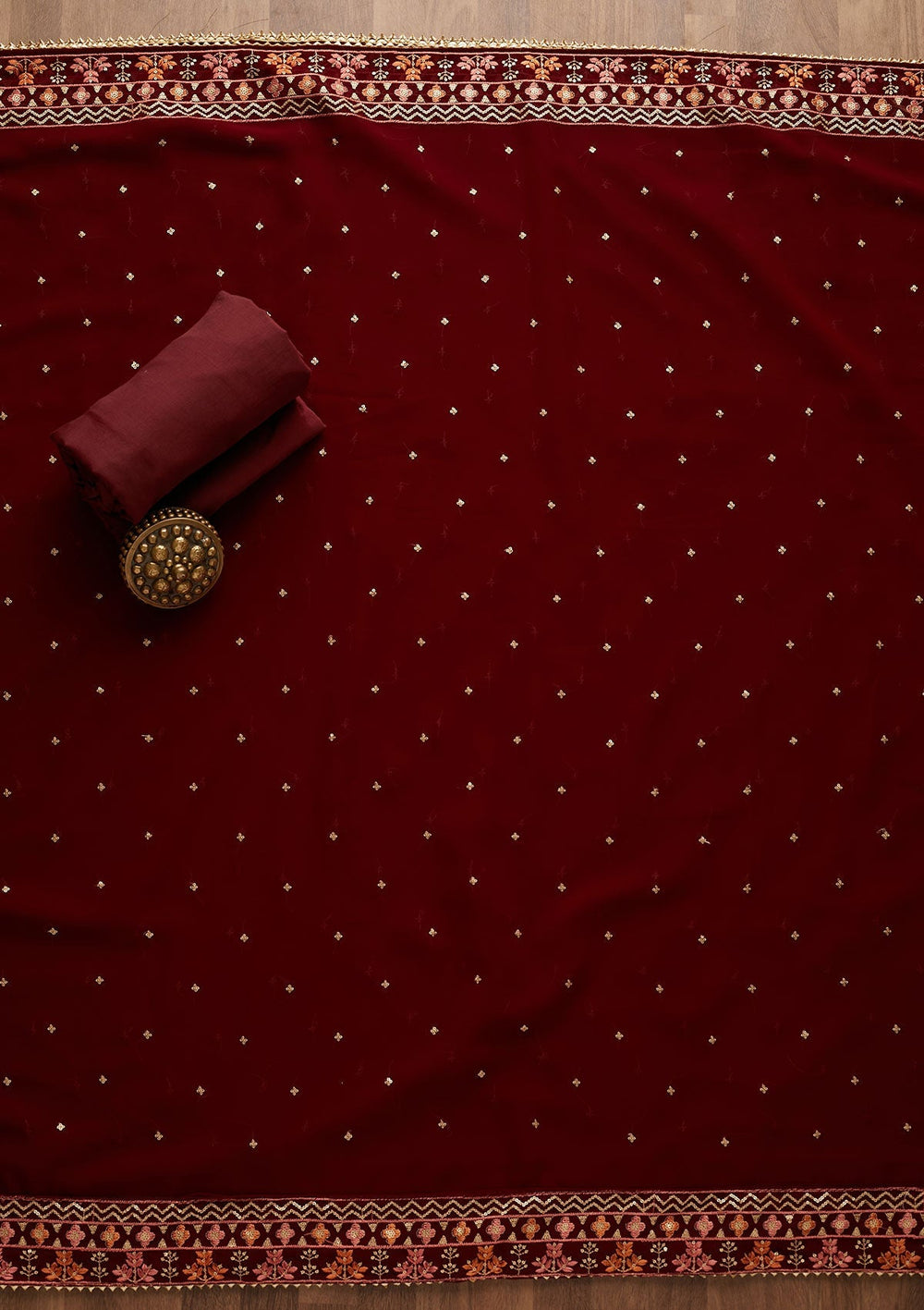 Maroon Threadwork Georgette Unstitched Salwar Suit-Koskii
