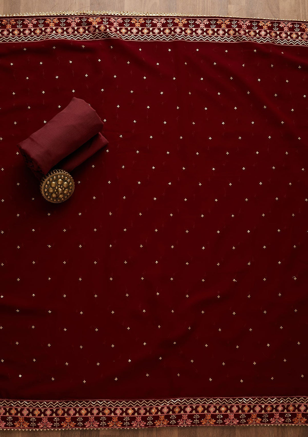 Maroon Threadwork Georgette Unstitched Salwar Suit-Koskii