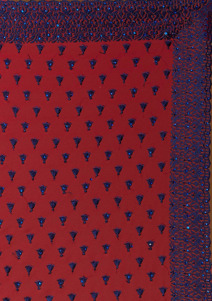 Maroon Threadwork Georgette Designer Saree - Koskii