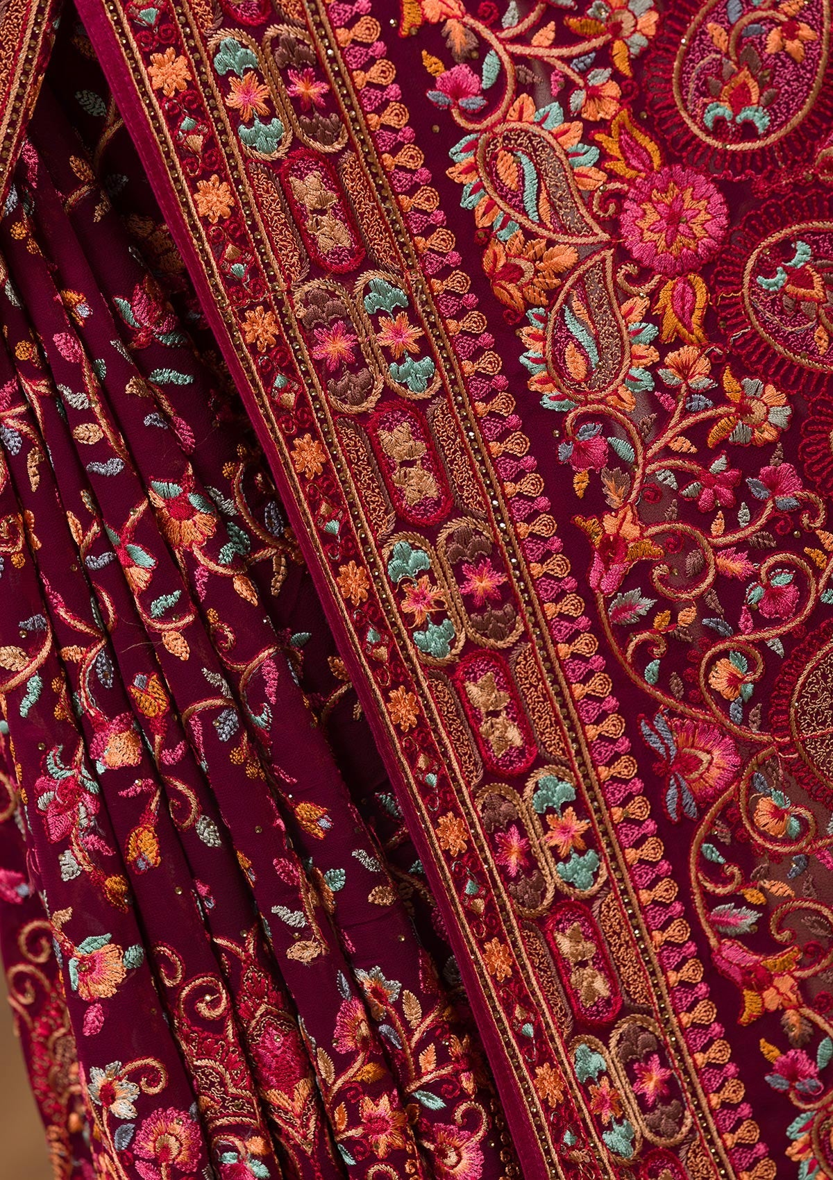 Maroon Threadwork Georgette Saree-Koskii