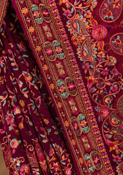 Maroon Threadwork Georgette Saree-Koskii