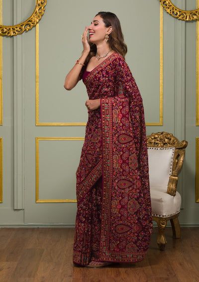 Maroon Threadwork Georgette Saree-Koskii