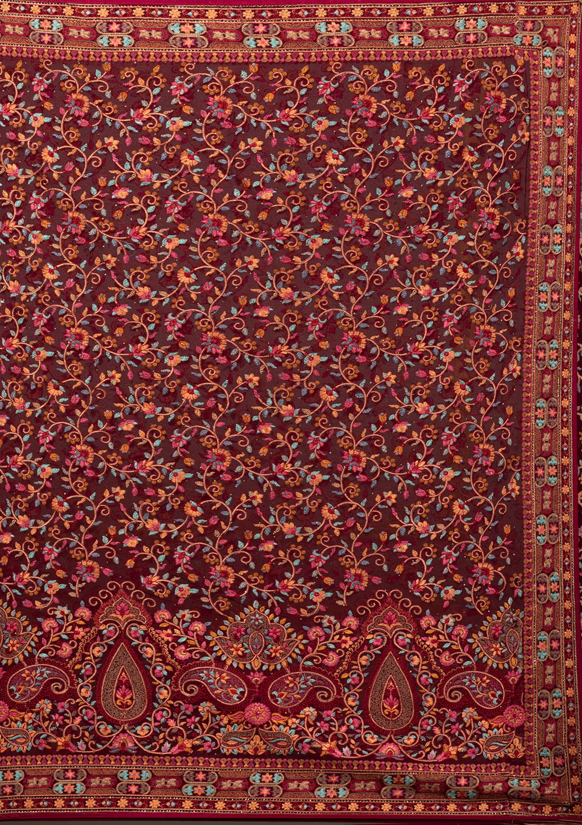 Maroon Threadwork Georgette Saree-Koskii