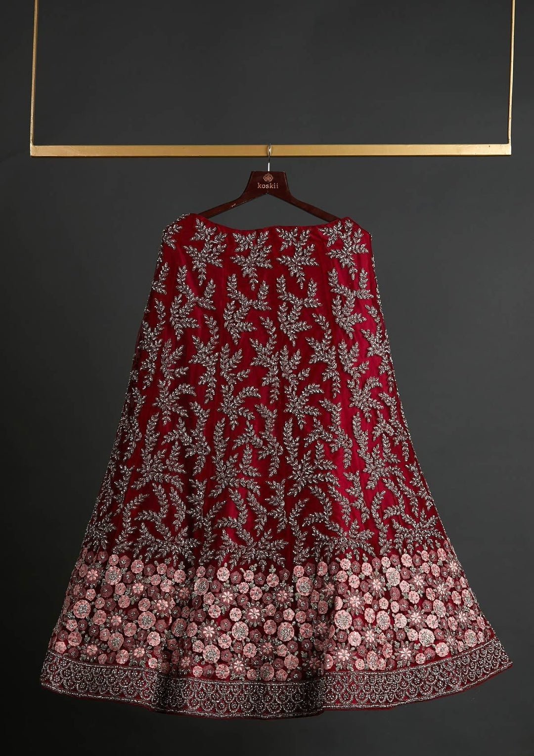 Maroon Threadwork Net Designer Semi-Stitched Lehenga - koskii