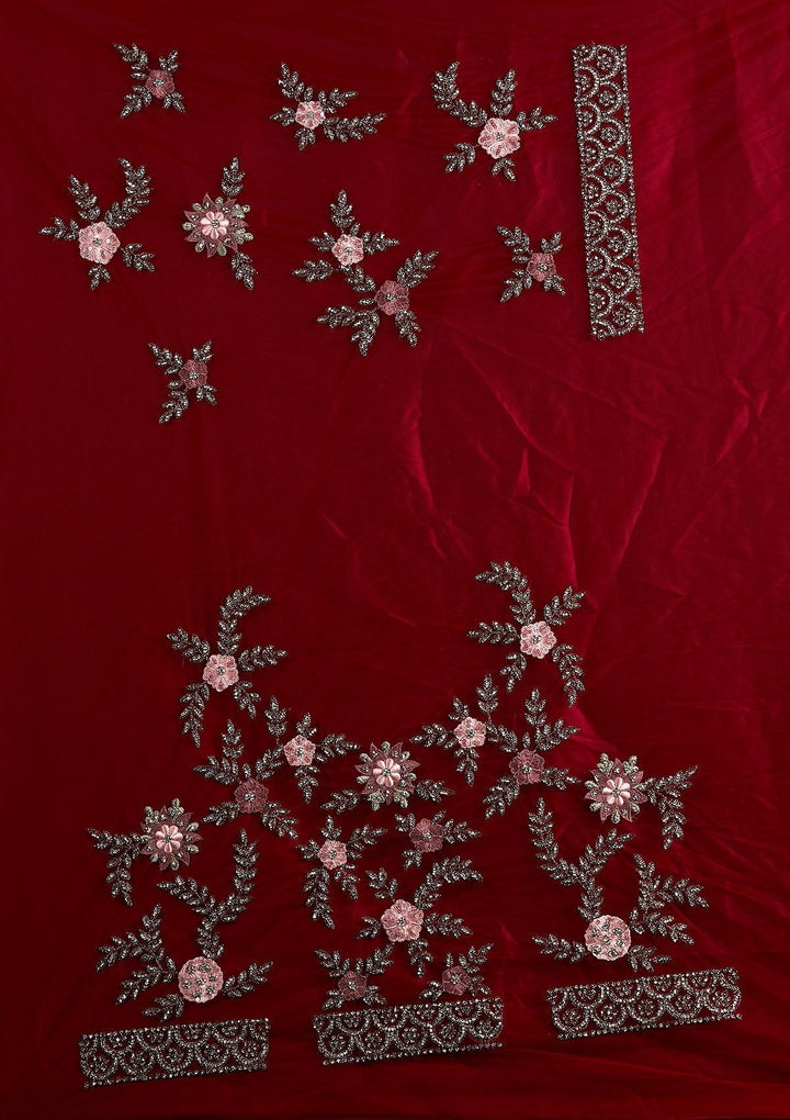 Maroon Threadwork Net Designer Semi-Stitched Lehenga - koskii