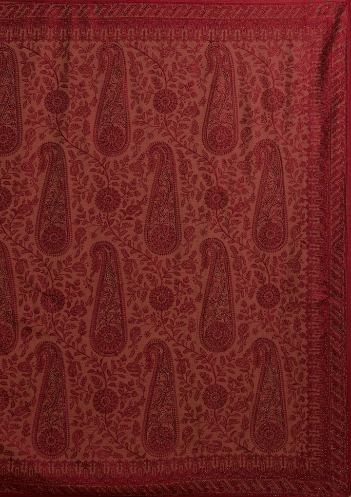 Maroon Threadwork Net Designer Saree - Koskii