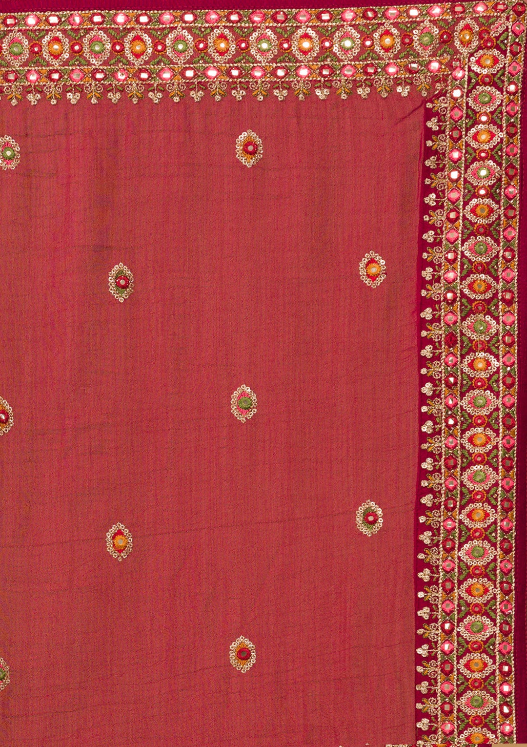 Maroon Threadwork Raw Silk Readymade Lehenga-Koskii