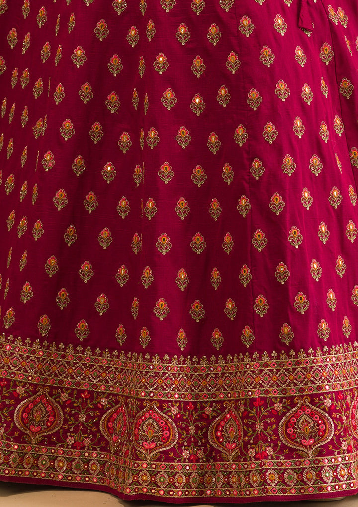 Maroon Threadwork Raw Silk Readymade Lehenga-Koskii