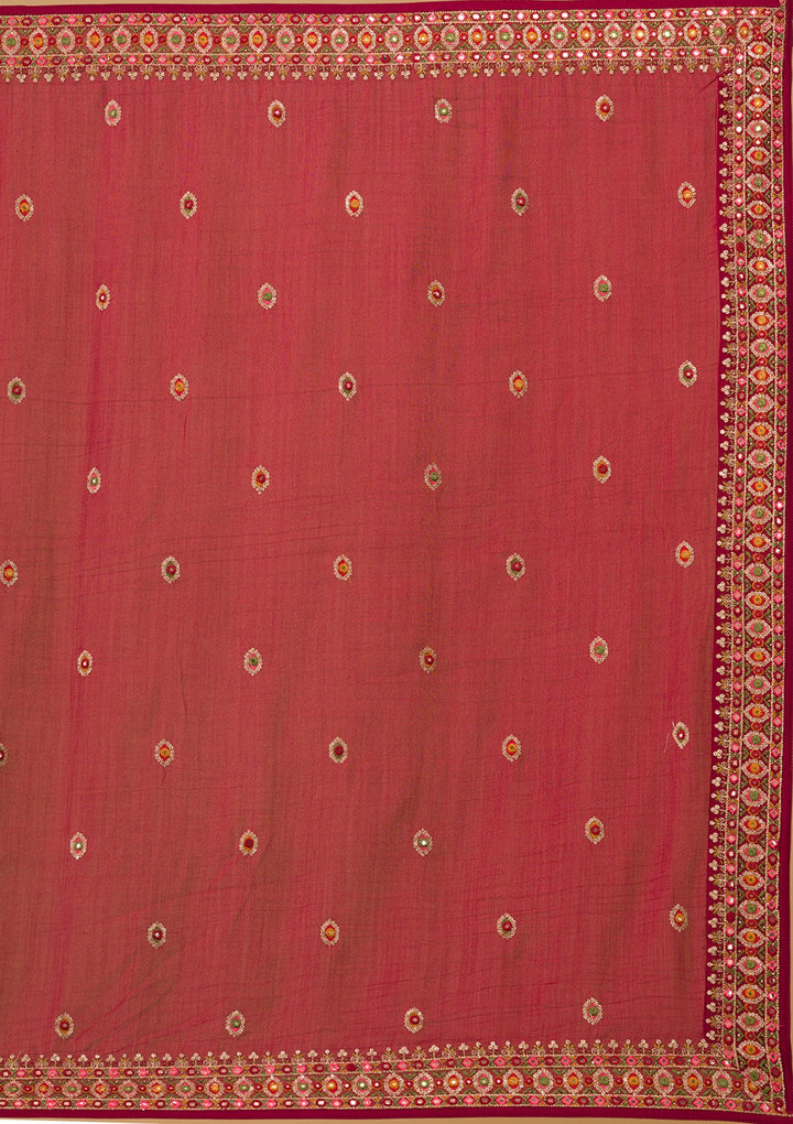 Maroon Threadwork Raw Silk Readymade Lehenga-Koskii