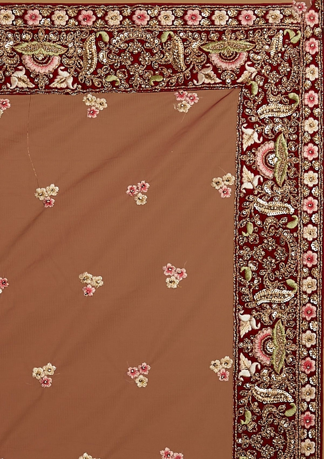Maroon Threadwork Velvet Designer Semi-Stitched Lehenga - koskii