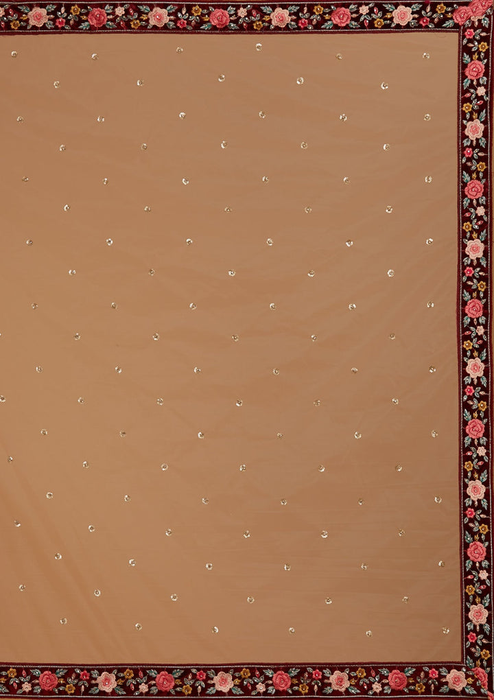 Maroon Threadwork Velvet Designer Semi-Stitched Lehenga - Koskii