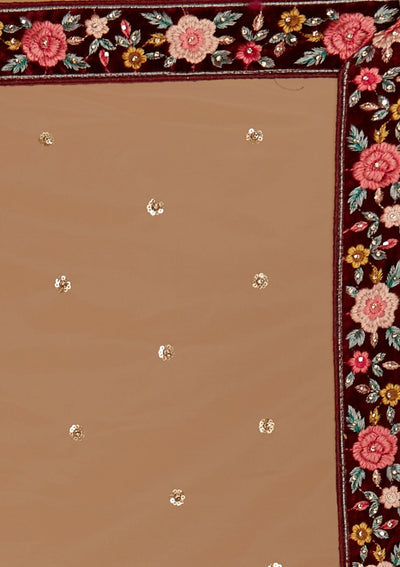 Maroon Threadwork Velvet Designer Semi-Stitched Lehenga - Koskii