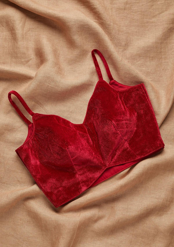 Maroon Solid Velvet Blouse- Koskii