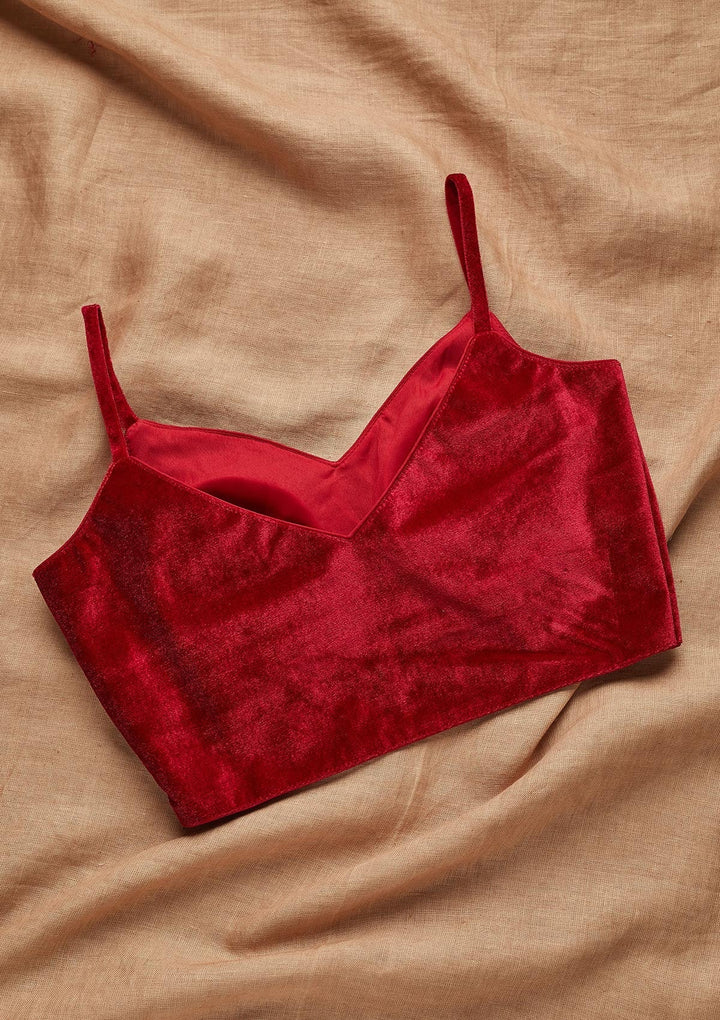 Maroon Solid Velvet Blouse - Koskii