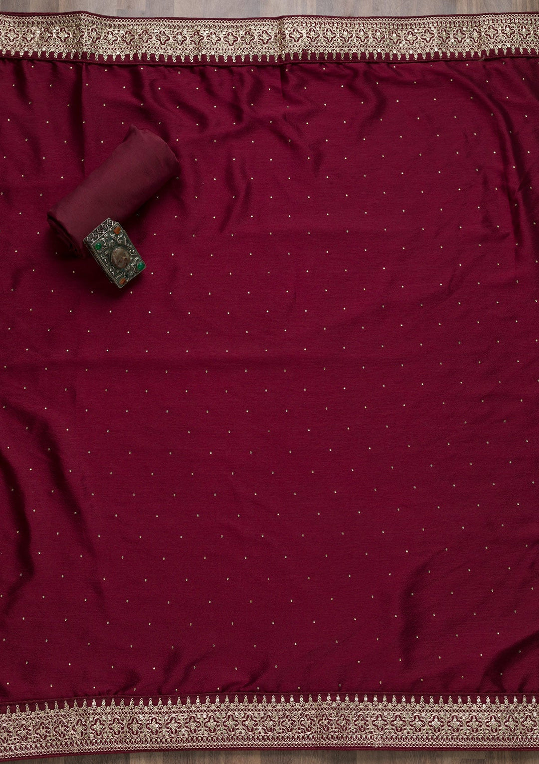 Maroon Zariwork Art Silk Semi-Stitched Salwar Suit-Koskii