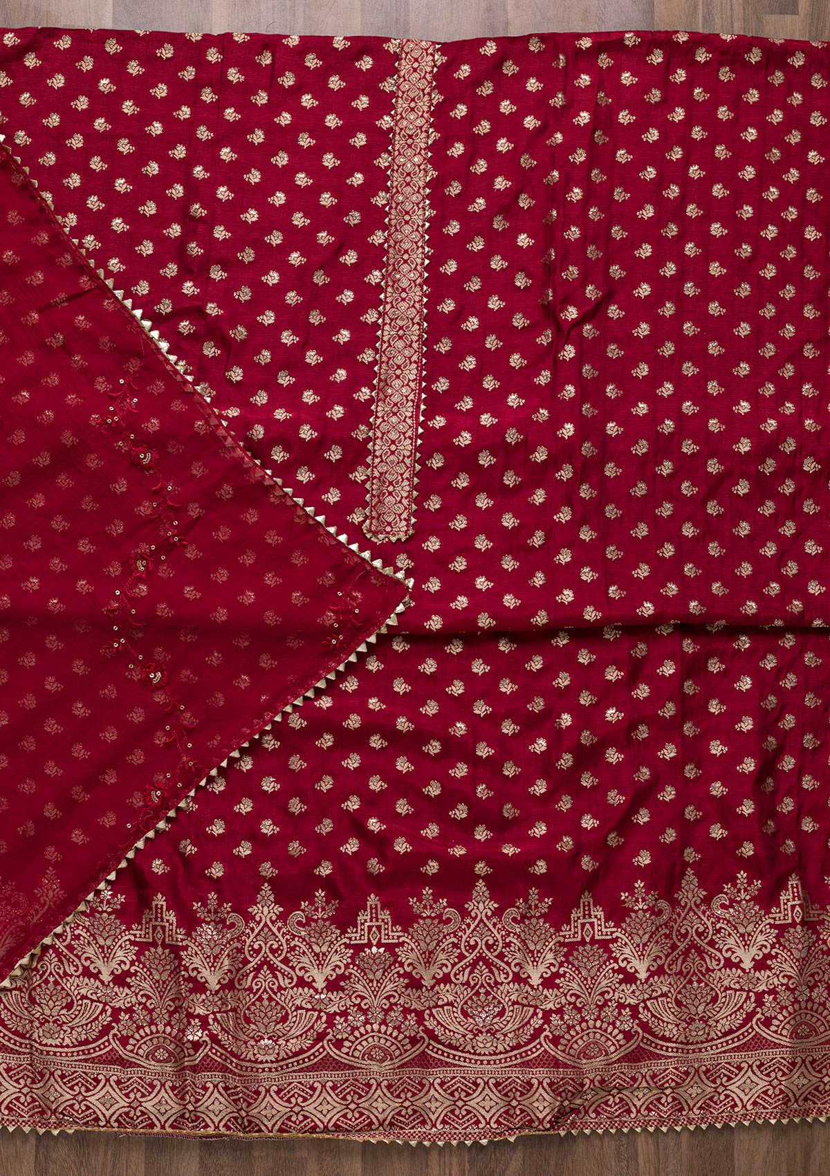 Maroon Zariwork Art Silk Unstitched Salwar Suit-Koskii