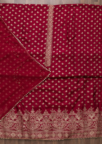 Maroon Zariwork Art Silk Unstitched Salwar Suit-Koskii