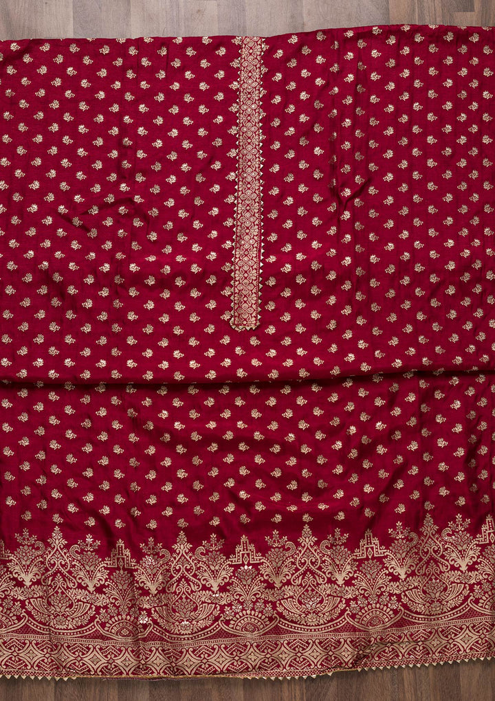Maroon Zariwork Art Silk Unstitched Salwar Suit-Koskii