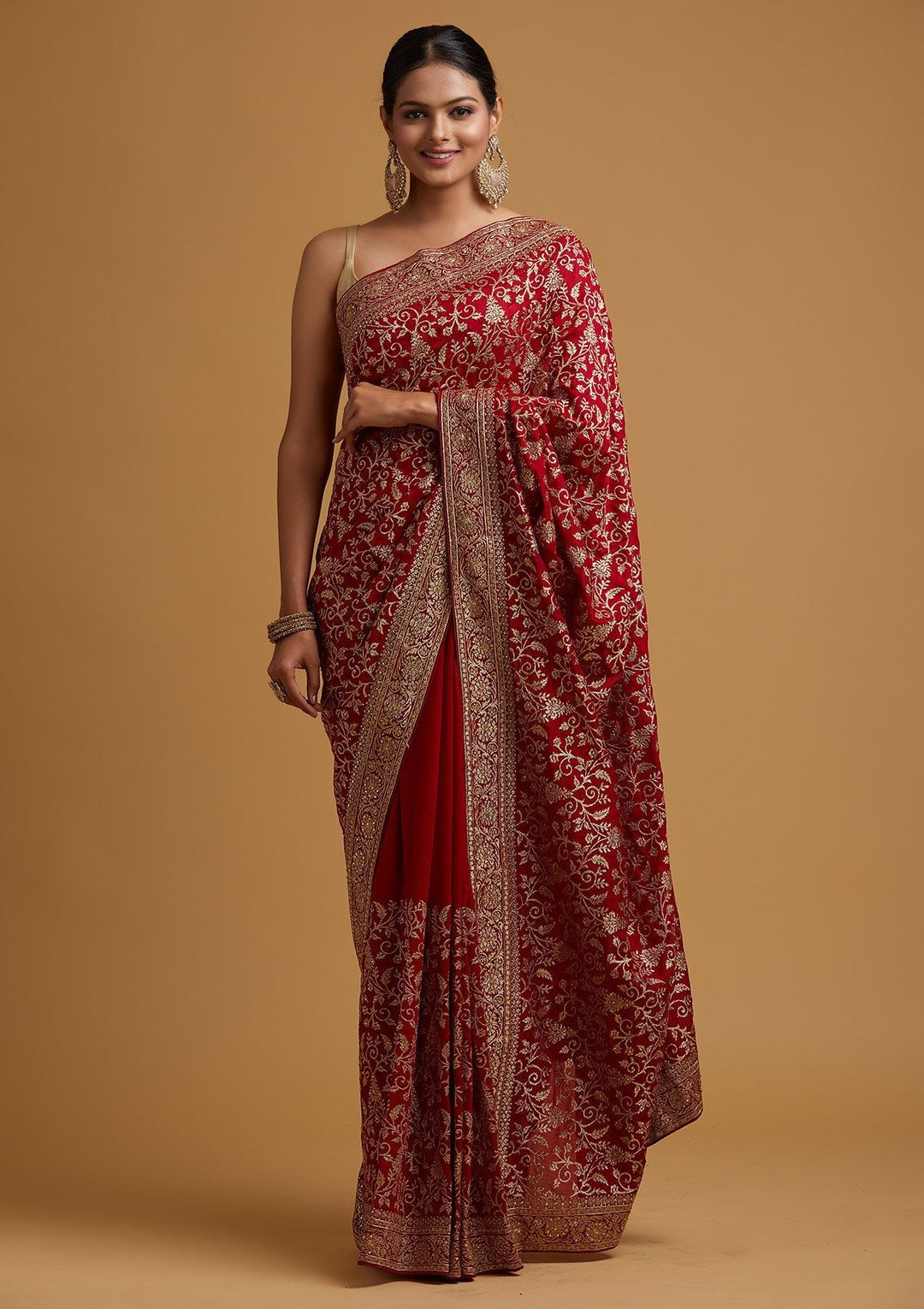 Maroon Zariwork Art Silk Designer Saree - koskii