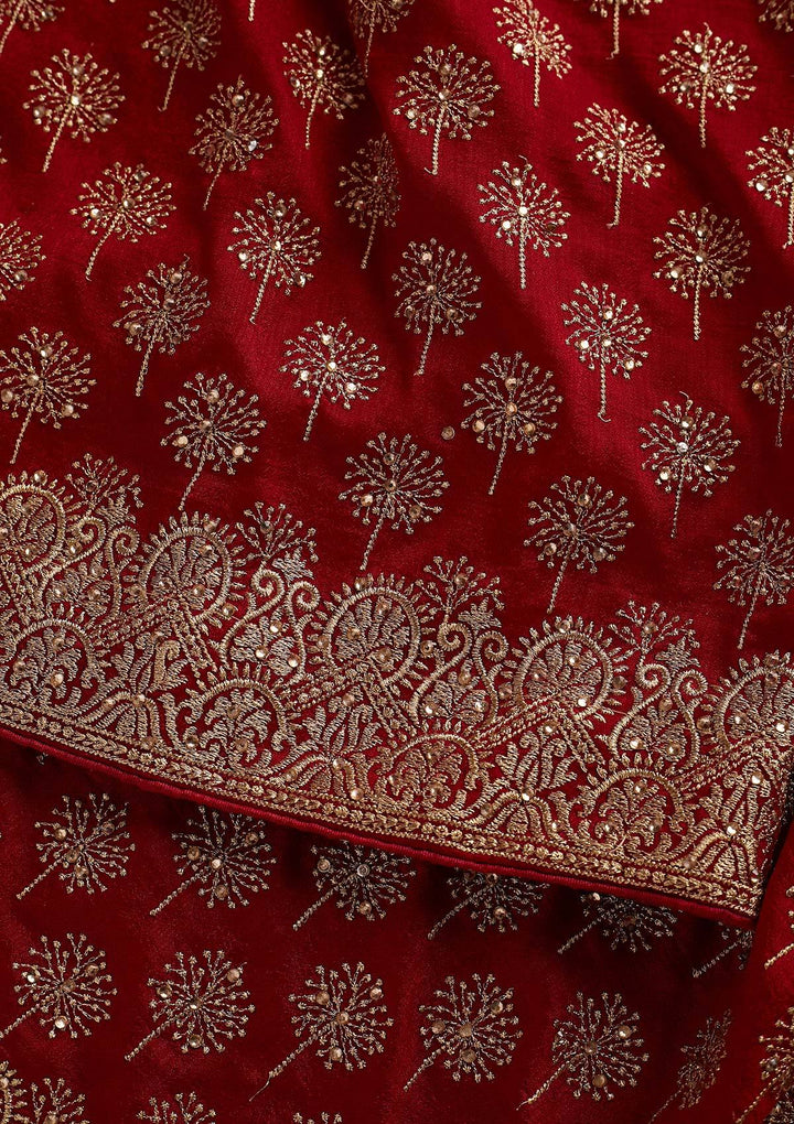 Maroon Zariwork Art Silk Designer Saree - koskii