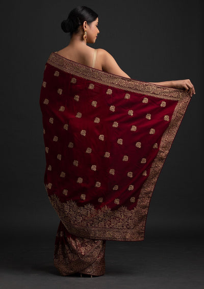 Maroon Zariwork Art Silk Designer Saree - koskii