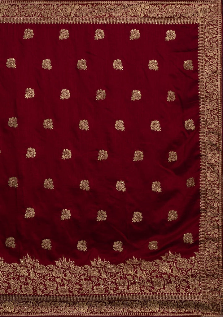 Maroon Zariwork Art Silk Designer Saree - koskii